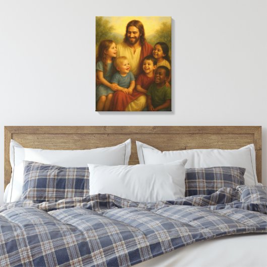 Jesus and Children™ LDS Muurkunstcanvas Canvas Afdruk (Insitu (Slaapkamer))