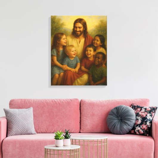 Jesus and Children™ LDS Muurkunstcanvas Canvas Afdruk (Insitu (Woonkamer))