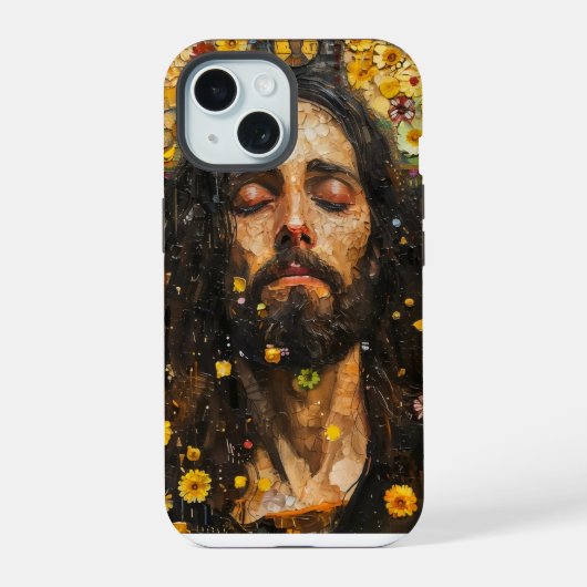 Jesus and Flowers Abstract iPhone 15 Case (Achterkant)