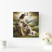 Jesus and Lamb Vierkante Klok (Huis)