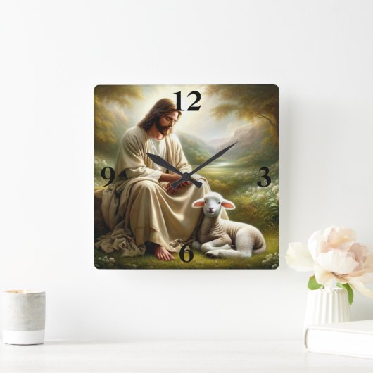 Jesus and Lamb Vierkante Klok (Huis)