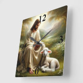 Jesus and Lamb Vierkante Klok (Hoek)
