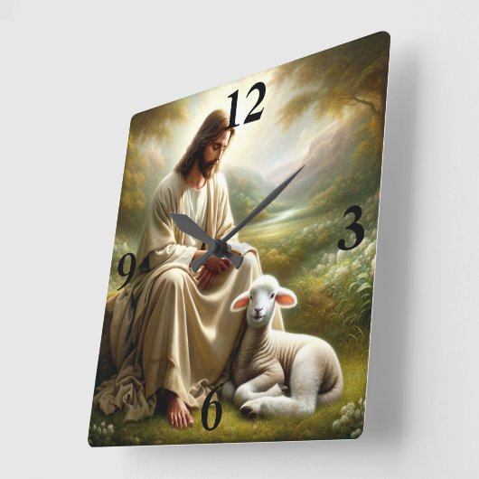 Jesus and Lamb Vierkante Klok (Hoek)