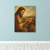 Jesus and the Blind Man™ LDS Muurschildersdoek Canvas Afdruk (Insitu (Houten vloer))