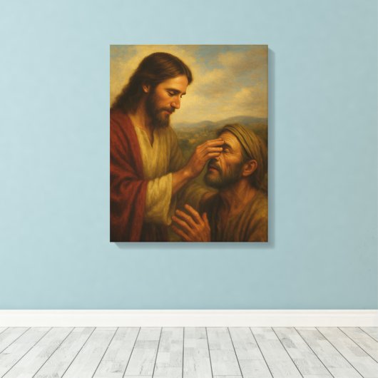 Jesus and the Blind Man™ LDS Muurschildersdoek Canvas Afdruk (Insitu (Houten vloer))