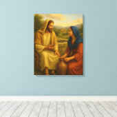Jesus And Woman At The Well ™ LDS Muurschildering  Canvas Afdruk (Insitu (Houten vloer))