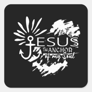 Jesus Anker van Mijn Ziel – Hart Kruis Vierkante Sticker