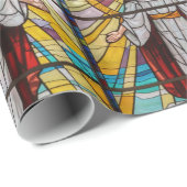 Jesus Arms Open kleurrijk Glas in lood achter hem Cadeaupapier (Rol Hoek)