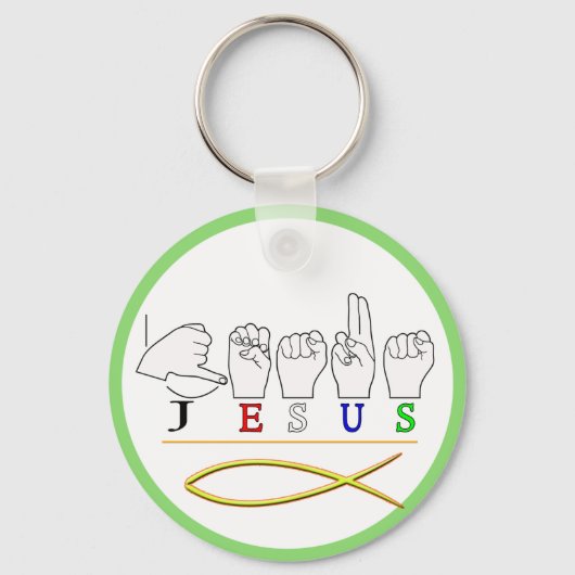 JESUS ASL FINGER SPELLED SIGN COLORS SLEUTELHANGER (Voorkant)