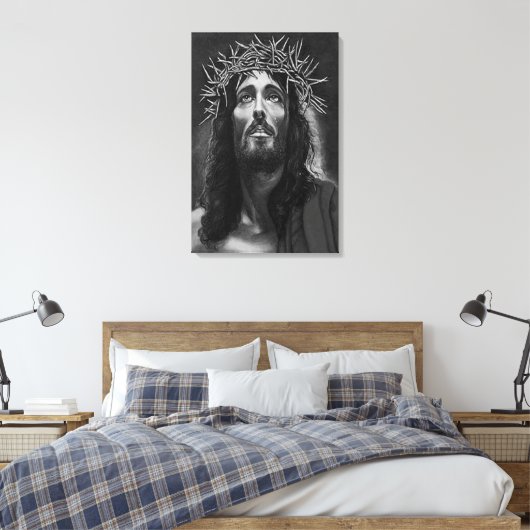Jesus B&W Wrapped Canvas Afdruk (Insitu (Slaapkamer))