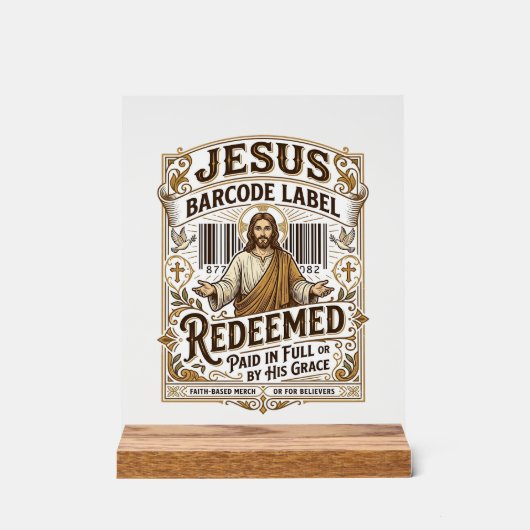Jesus Barcode Label Verlost Jesus Barcode Label Ve Acryl Bord (Voorkant)