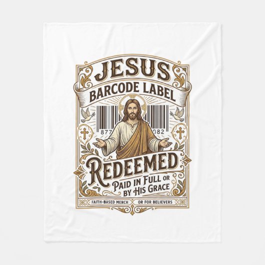 Jesus Barcode Label Verlost Jesus Barcode Verlos Fleece Deken (Voorkant)