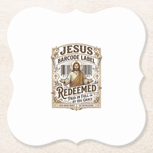 Jesus Barcode Label Verlost Jesus Barcode Verlos Kartonnen Onderzetters (Voorkant)