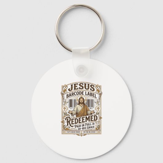 Jesus Barcode Label Verlost Jesus Barcode Verlos Sleutelhanger (Voorkant)