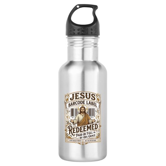 Jesus Barcode Label Verlost Jesus Barcode Verlos Waterfles (Voorkant)