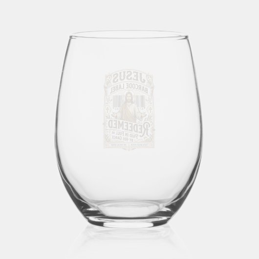 Jesus Barcode Label Verlost Jesus Barcode Verlos Wijnglas Zonder Voet (Voorkant)