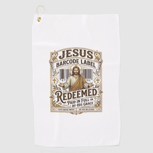 Jesus Barcode Label Verlost Jesus Barcode Verlost Golfhanddoek (Voorkant)