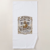 Jesus Barcode Label Verlost Jesus Barcode Verlost Strandlaken (Voorkant)