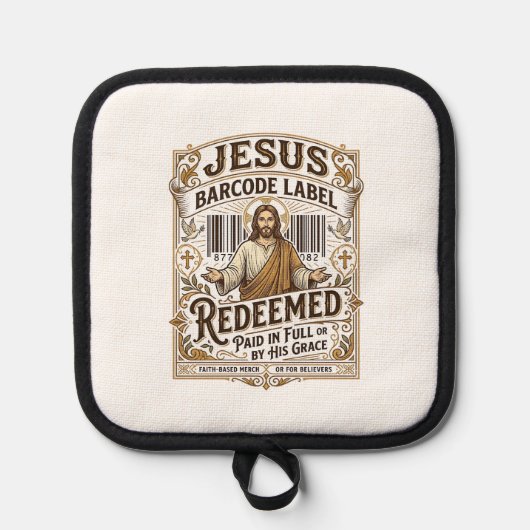 Jesus Barcode Label Vrijgekocht Jesus Barcode Vrij Pannenlap (Voorkant)