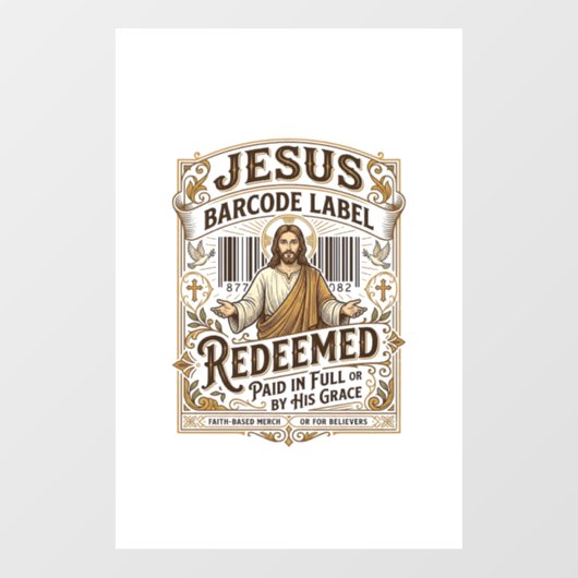 Jesus Barcode Label Vrijgekocht Jesus Barcode Vrij Raamsticker (Vel)
