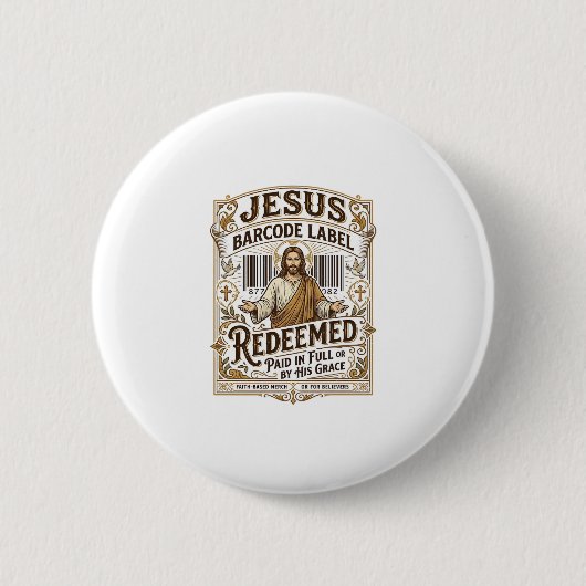 Jesus Barcode Label Vrijgekocht Jezus Barcode Vrij Ronde Button 5,7 Cm (Voorkant)