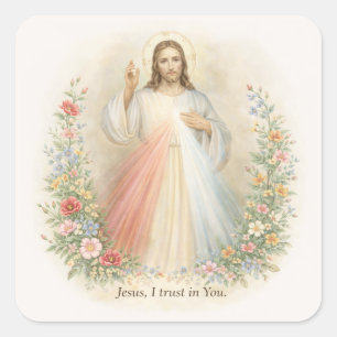 Jesus Barmhartigheid Eerste Heilige Communie Vierkante Sticker