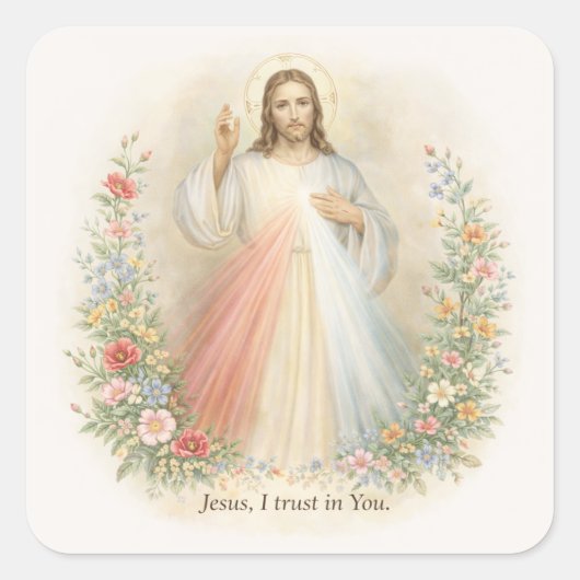 Jesus Barmhartigheid Eerste Heilige Communie Vierkante Sticker (Voorkant)