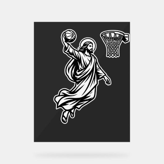 Jesus Basketbal Dunk - Sport Satire Acryl Bord (Voorkant)