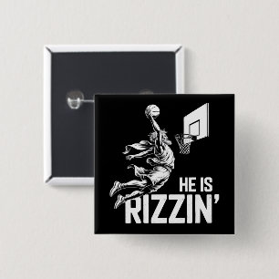 Jesus Basketbal Hij Is Grappig Rizzend Christelijk Vierkante Button 5,1 Cm