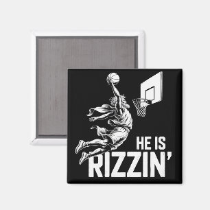Jesus Basketbal Hij Is Grappig Rizzin' Christelijk Magneet