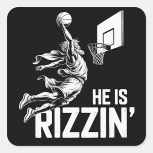 Jesus Basketbal Hij Is Grappig Rizzin' Christelijk Vierkante Sticker