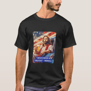 Jesus Beer Trucks Amerikaanse vlag Funny Patriot T-shirt