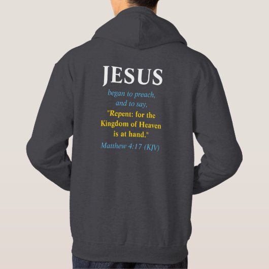 JESUS begon te preken: Repent. Goud, wit en blauw Hoodie (Achterkant)