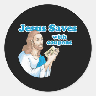 JESUS BESPAART MET COUPONS RONDE STICKER