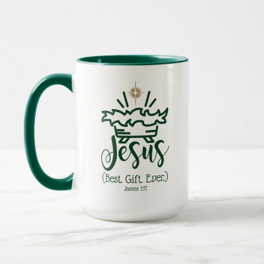 JESUS BEST GIFT EVER Green Scripture Christmas Mok (Links)