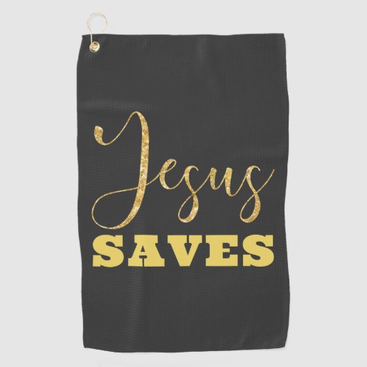 Jesus bewaart Gellow Gold Glitter Golfhanddoek (Voorkant)