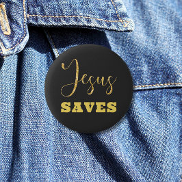 Jesus bewaart Gellow Gold Glitter Ronde Button 5,7 Cm