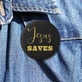 Jesus bewaart Gellow Gold Glitter Ronde Button 5,7 Cm