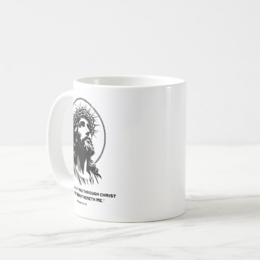 Jesus, Bible Verse Philipans 4_13 Christian God  Koffiemok (Voorkant links)