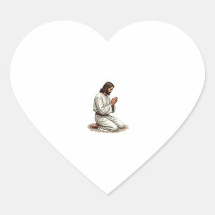 Jesus Biddende Handen Vintage Gravure Geloof Tee ( Hart Sticker