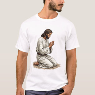Jesus Biddende Handen Vintage Gravure Geloof Tee ( T-shirt