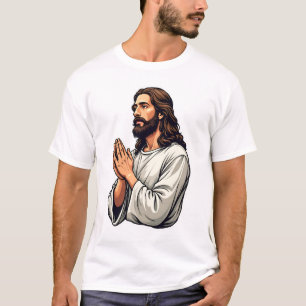 Jesus Biddende Handen Vintage Gravure T-shirt