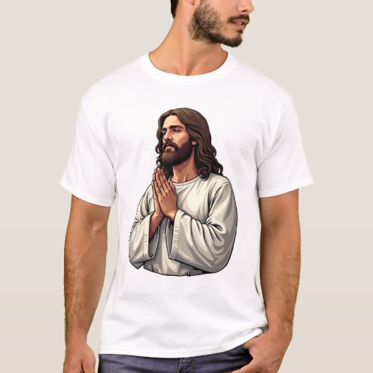 Jesus Biddende Handen Vintage Gravure T-shirt 2 (Voorkant)