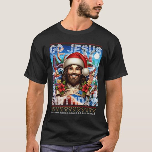 Jesus Birthday Ugly Sweater Knitting Religious T-shirt (Voorkant)