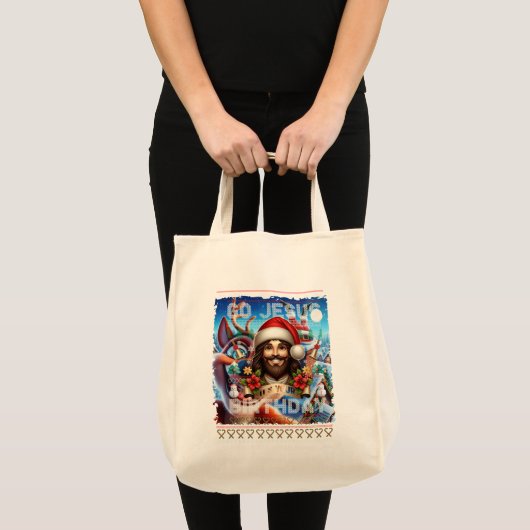 Jesus Birthday Ugly Sweater Knitting Religious Tote Bag (Voorkant (product))