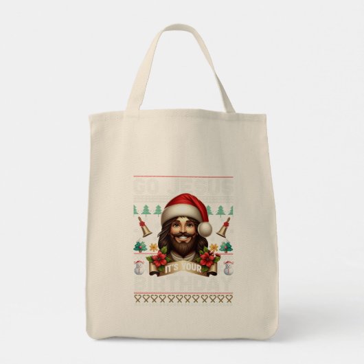 Jesus Birthday Ugly Sweater Knitting Religious Tote Bag (Achterkant)