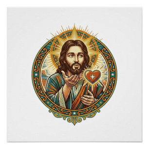 Jesus Blaast Kus Rode Hart Like Knop Humor_1 Perfect Poster