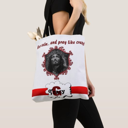 Jesus Blijf kalm & bid als gek monogram tas.b2 Tote Bag (Dichtbij)