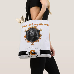 Jesus Blijf kalm en bid als gek monogrammen tas. Tote Bag