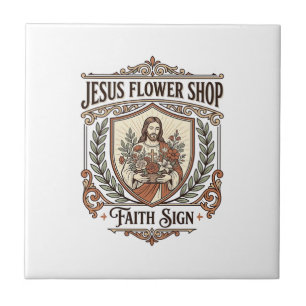 Jesus Bloemenwinkel Gelovig Teken Jesus Bloemenwin Tegeltje